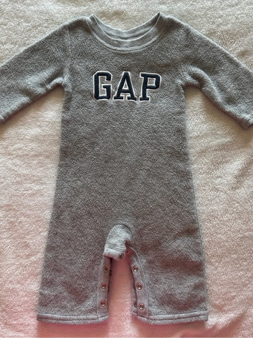 GAP Gray Fleece Baby One-Piece with Navy Logo